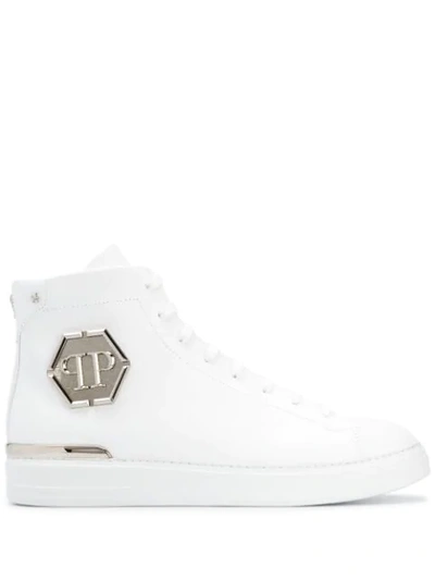 Shop Philipp Plein Statement Hi-top Sneakers In White