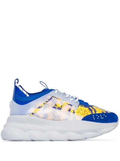 Shop Versace Baroque Chain Reaction Sneakers In Blue