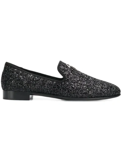 Shop Giuseppe Zanotti Glitter Loafers In Black