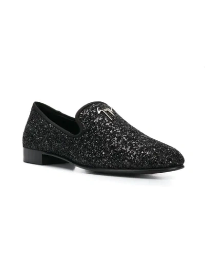 Shop Giuseppe Zanotti Glitter Loafers In Black