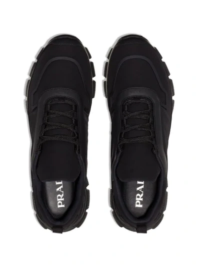 PRADA BLACK CROSSECTION HIKER LOW TOP NYLON SNEAKERS - 黑色