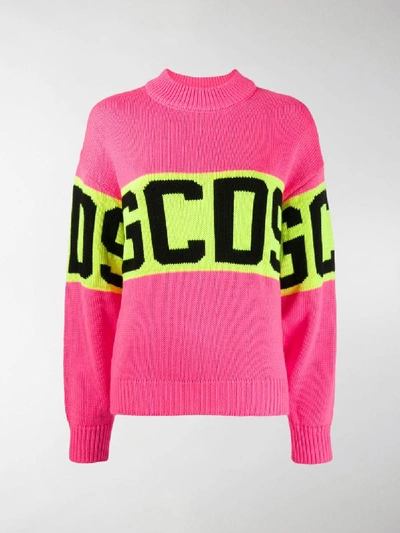 Shop Gcds Knitted Logo Jumper In Pink