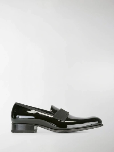 Shop Tom Ford Grosgrain Bow Loafers In Black