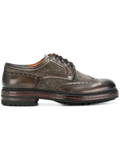 Shop Santoni Contrast Panel Brogue Shoes - Brown