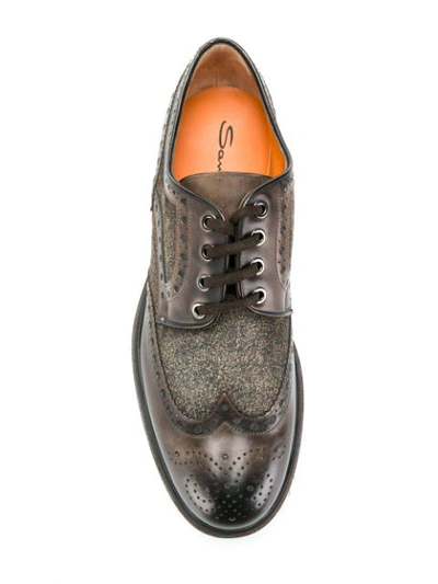 Shop Santoni Contrast Panel Brogue Shoes - Brown