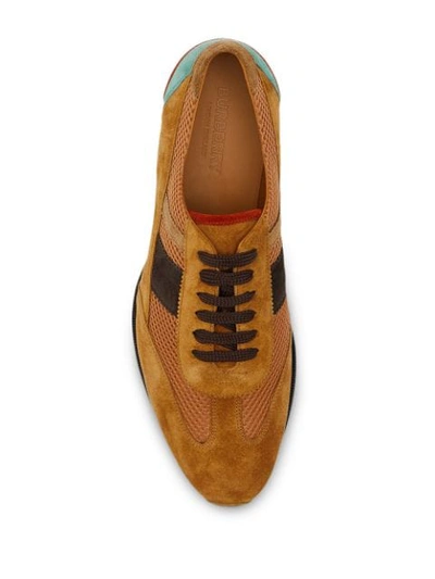 Shop Burberry Mesh Panel Suede Lace-up Shoes In Brown