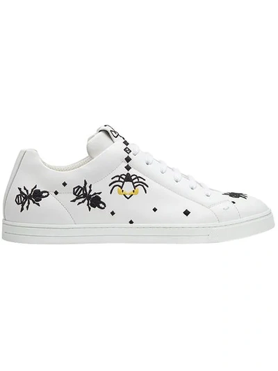 Shop Fendi Embroidered Lace-up Sneakers In White