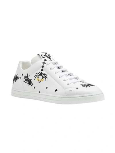 Shop Fendi Embroidered Lace-up Sneakers In White