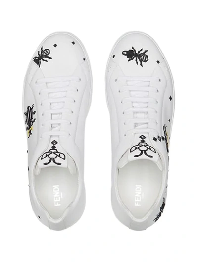Shop Fendi Embroidered Lace-up Sneakers In White