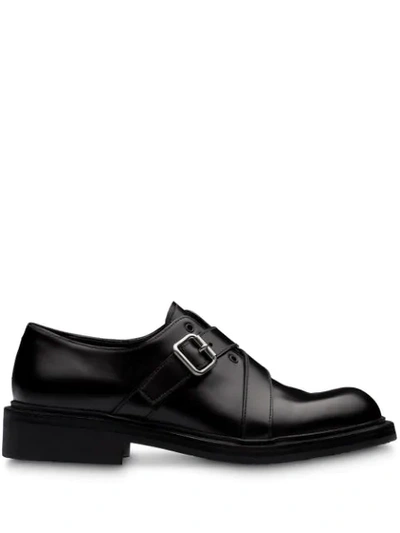 Shop Prada Brushed Laced Oxfords In Black