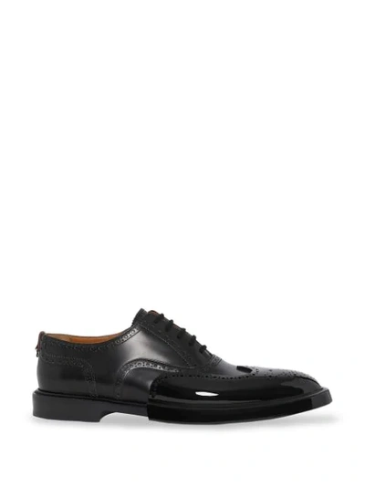 BURBERRY TOE CAP DETAIL LEATHER OXFORD BROGUES - 黑色