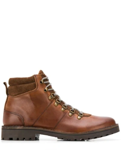 Shop Eleventy Lace Up Ankle Boots In Brown
