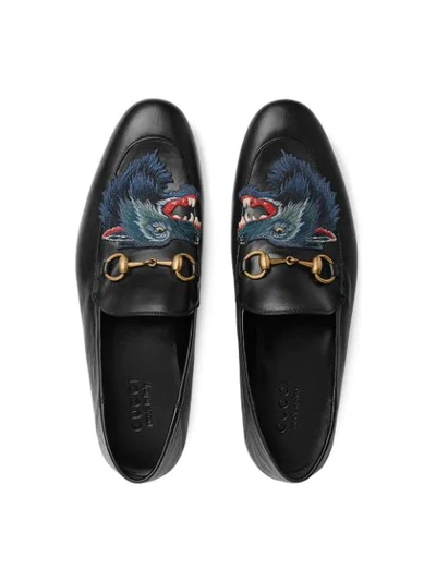 Leather loafer with wolf