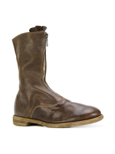 Shop Guidi Zipped Panelled Boots - Brown