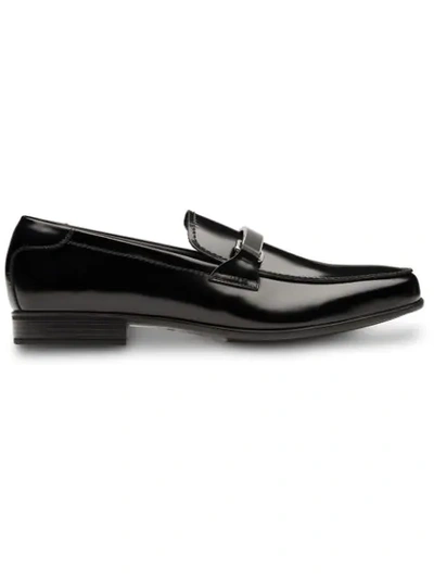 Shop Prada Brushed Leather Loafers In Black