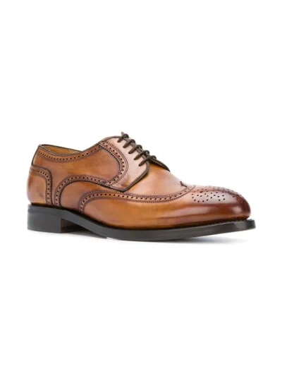 Shop Berwick Shoes Embroidered Derby Shoes In Brown