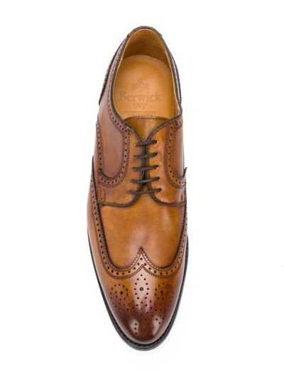 Shop Berwick Shoes Embroidered Derby Shoes In Brown