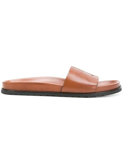 Shop Saint Laurent Jimmy 20 Slides In Brown