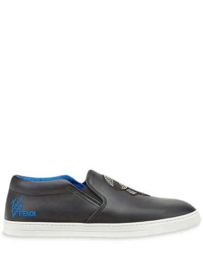 Shop Fendi Karlito Embellished Slip-on Sneakers In Black