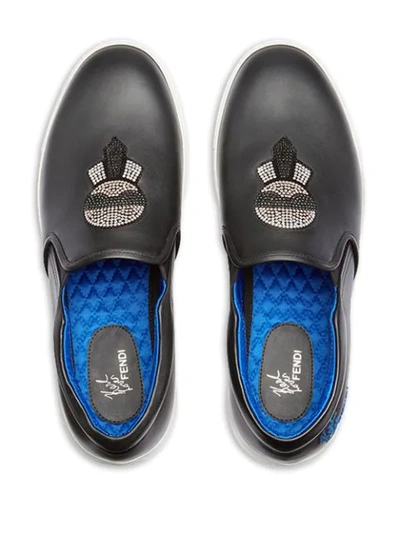 Shop Fendi Karlito Embellished Slip-on Sneakers In Black