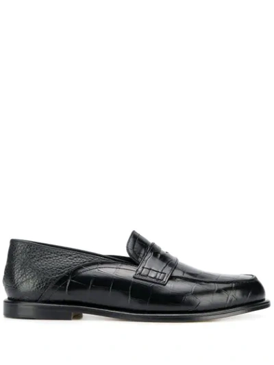 Shop Loewe Croc-effect Loafers In Black