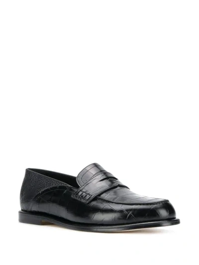 Shop Loewe Croc-effect Loafers In Black