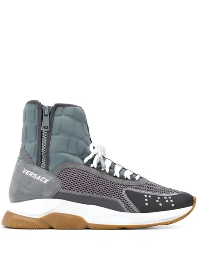 Shop Versace Cross Chainer High-top Sneakers In Grey