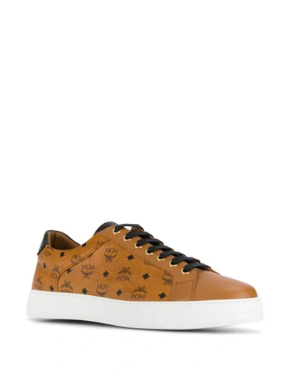 Shop Mcm Logo Print Low Top Sneakers In Brown