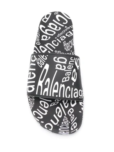 Shop Balenciaga Everyday Logo Slides In Black