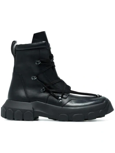Shop Adidas Originals Rick Owens Black Hike Leather Lace Up Boots