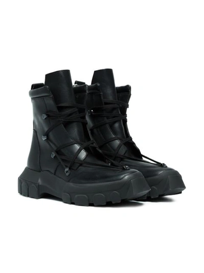 Shop Adidas Originals Rick Owens Black Hike Leather Lace Up Boots