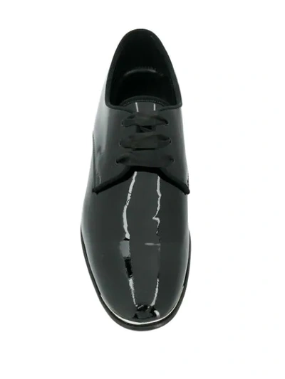 Shop Alexander Mcqueen Patent Ribbon Derby Shoes In 1081 Black