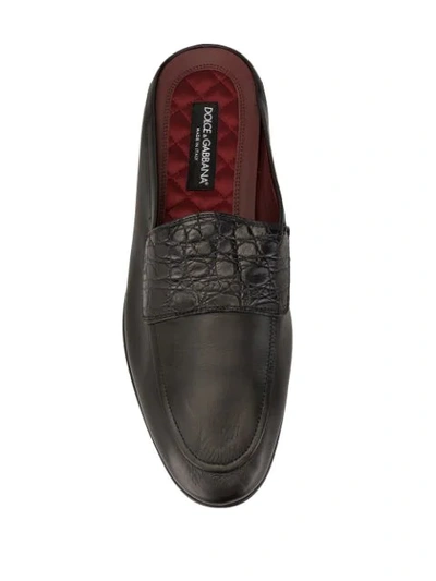 Shop Dolce & Gabbana Crocodile Effect Panel Slippers In Black