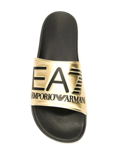 Shop Ea7 Branded Slides In Gold