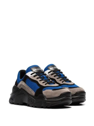 Shop Balmain Multicoloured Jace Technical Suede Sneakers  In Blue