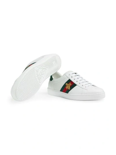 Shop Gucci White Ace Bee Striped Leather Sneakers