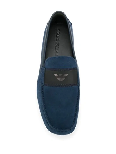 Shop Emporio Armani Logo Strap Loafers In Blue