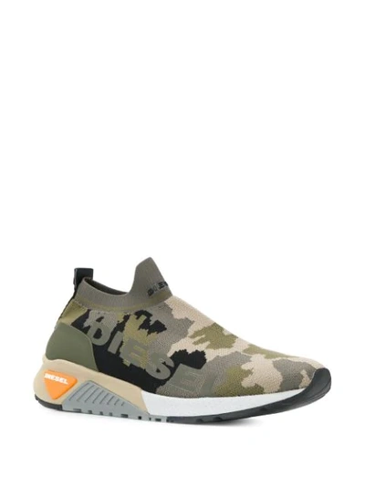Shop Diesel Camouflage Knit Sneakers In Neutrals