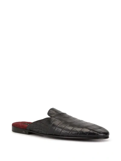 Shop Dolce & Gabbana Crocodile Effect Slippers In Black