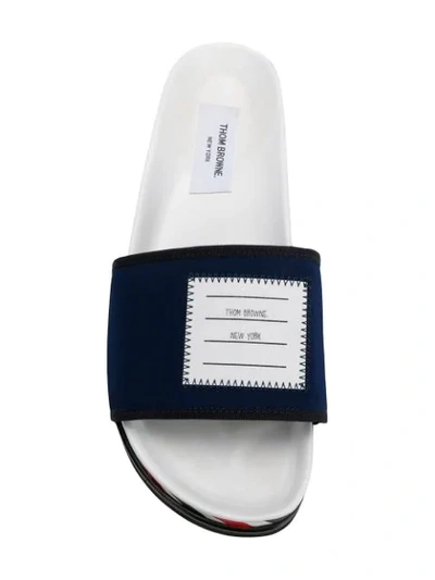 Shop Thom Browne 4-bar Paper Label Airmail Pool Slide In 415  Navy