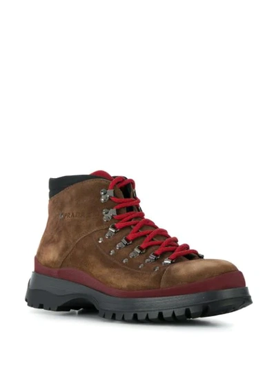 Shop Prada Lace-up Hiking Boots In F0343 Brown