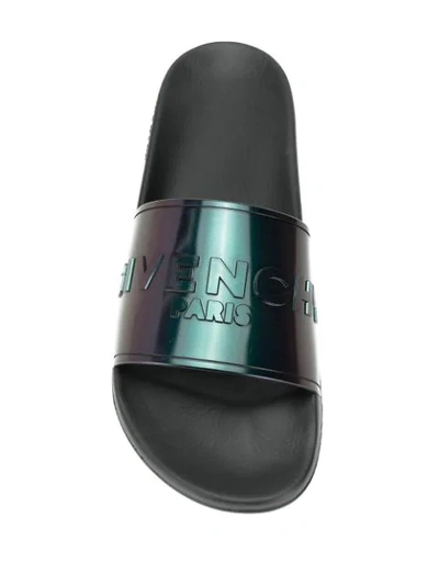 Shop Givenchy Logo Iridescent Slides In Black