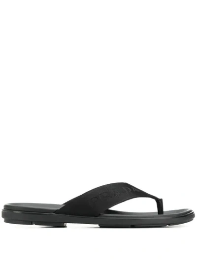 Shop Prada Logo Flip Flops In Black