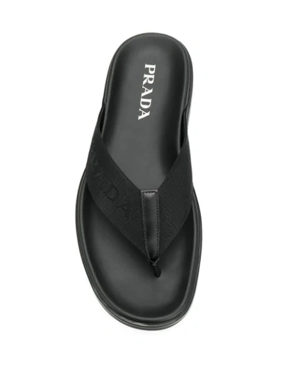 Shop Prada Logo Flip Flops In Black