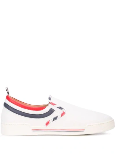 Shop Thom Browne Tri-stripe Slip-on Sneakers In White