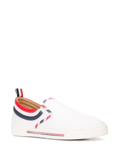 Shop Thom Browne Tri-stripe Slip-on Sneakers In White