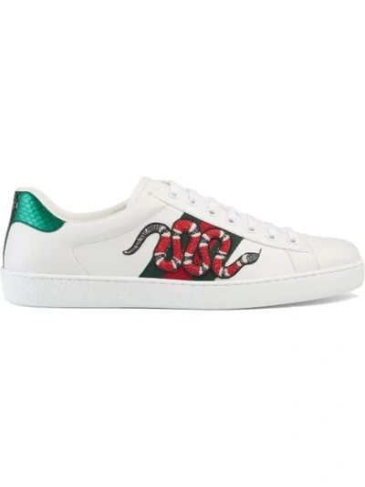 Shop Gucci White Ace Embroidered Snake Sneakers