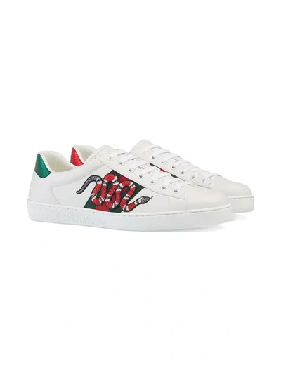 Shop Gucci White Ace Embroidered Snake Sneakers