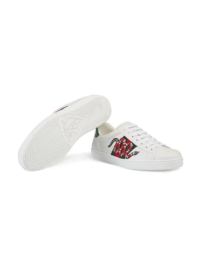 Shop Gucci White Ace Embroidered Snake Sneakers