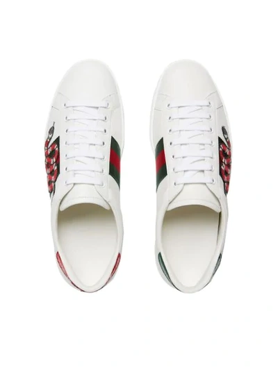 Shop Gucci White Ace Embroidered Snake Sneakers